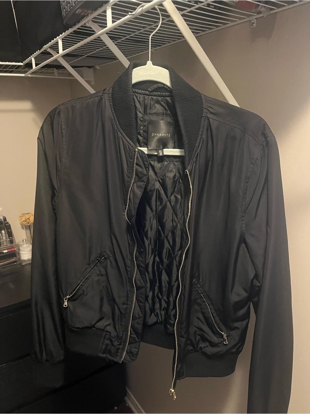 Dynamite Black Quilted-Lined Bomber Jacket